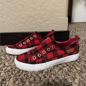 Blowfish Red and Black Buffalo Plaid Slip-On Sneakers